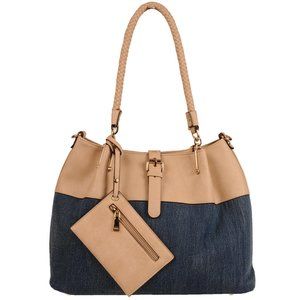 WILSON LEATHER Black Rivet Distressted Denim and Tan 3 in 1 Bag